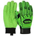 Green Corded Cotton Palm and Spandex Back – TPR Impact Protection, Green, L
