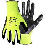 Hi-Vis Seamless Knit Polyester Glove with Nitrile Coated Smooth Grip on Palm & Fingers, Hi-Vis Yellow