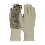 Heavy Weight Seamless Knit Cotton/Polyester Glove with PVC Dotted Grip - Coated Fingertips, Natural, S