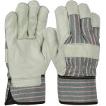Economy Grade Top Grain Cowhide Leather Palm Glove with Fabric Back - Rubberized Safety Cuff, Green, S