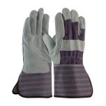 Economy Grade Split Cowhide Leather Palm Glove with Fabric Back - Rubberized Gauntlet Cuff, Blue, M
