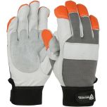 FR Goatskin Leather Glove with Split Cowhide Palm Patch and Nomex® Back - Hi-Vis FR Fingertips, Gray, 2XL