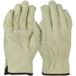 Economy Grade Top Grain Pigskin Leather Drivers Glove with Red Fleece Lining - Keystone Thumb, Natural, 3XL