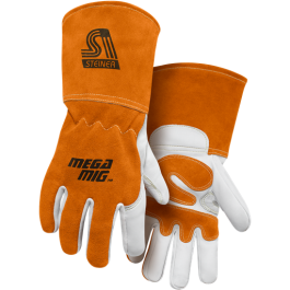 MegaMIG™ Premium Grain Goatskin With Split Cowhide Back MIG Welding Gloves, Cotton Lined, Long Cuff, Medium
