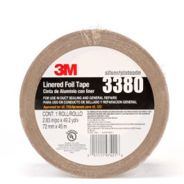 3M™ Aluminum Foil Tape 3380, Silver, 72 mm x 45 m, 3.25 mil, 16 Rolls/Case