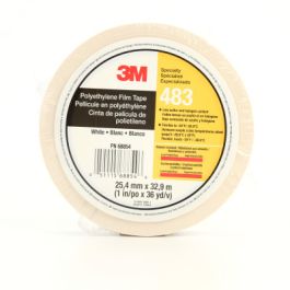 3M™ Polyethylene Tape 483, White, 1 in x 36 yd, 5.0 mil, 36 Roll/Case, Individually Wrapped Conveniently Packaged