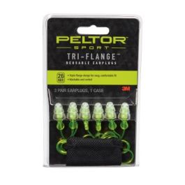 Peltor™ Sport Tri-Flange™ Corded Reusable Earplugs 97317-10C, 3 Pair Pack Neon Yellow