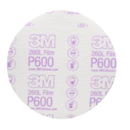 3M™ Hookit™ Finishing Film Abrasive Disc 260L, 00971, 6 in, P600, 100 discs per carton, 4 cartons per case