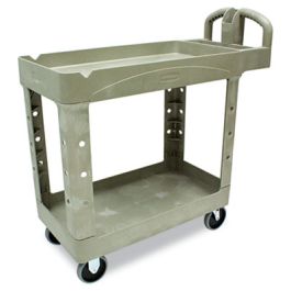 BRUTE Heavy-Duty Utility Cart with Lipped Shelves, Plastic, 2 Shelves, 500 lb Capacity, 17.13" x 38.5" x 38.88", Beige