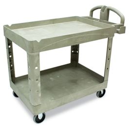 BRUTE Heavy-Duty Utility Cart with Lipped Shelves, Plastic, 2 Shelves, 500 lb Capacity, 25.9" x 45.2" x 32.2", Beige