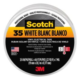 Scotch® #35 Electrical Tape, 10828-DL-2W, 0.75 in x 66 ft x 7 mil, White, 10/case