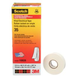 Scotch® Vinyl Color Coding Electrical Tape 35, 3/4 in x 66 ft, White, 10 rolls/carton, 100 rolls/Case