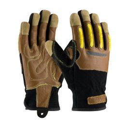 Goatskin Leather Palm Glove with Leather Back and Kevlar® Blended Liner - Finger TPR Impact Protection, Brown, XXL