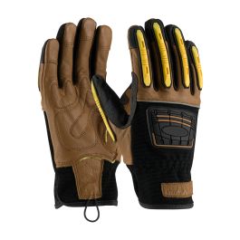 Goatskin Leather Palm Glove with Leather Back and Kevlar® Blended Liner - Dorsal TPR Impact Protection, Brown, L