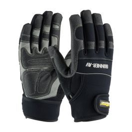 Gunner™ AV Synthetic Leather Palm with Anti-Vibration Pads and PVC Grip - Wrist Strap, Black, 2XL 120-4400/XXL