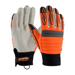 Derrickmen™ Cotton Canvas Palm with Foam Padded Back and TPR Finger Impact Protection, Hi-Vis Orange, 2XL 120-4720/XXL