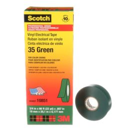 Scotch® Vinyl Color Coding Electrical Tape 35, 3/4 in x 66 ft, Green, 10 rolls/carton, 100 rolls/Case