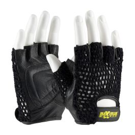 Leather Palm Lifting Gloves with Reinforced Padded Palm Insert - Cotton Mesh Back, Black, 2XL 122-AV14/XXL