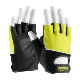 Leather Palm Lifting Gloves with Reinforced Padded Palm Insert - Hi-Vis Yellow Cotton Back, Hi-Vis Yellow, 2XL 122-AV70/XXL