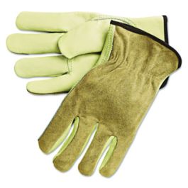 Dual Leather Industrial Gloves, Cream, Large, 12 Pairs