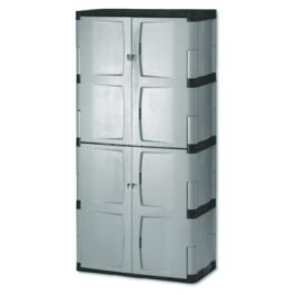 Double-Door Storage Cabinet - Base/Top, 36w x 18d x 72h, Gray/Black