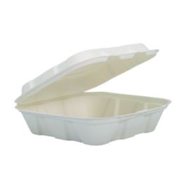 Compostable Molded Fiber Hinged Trays, ProPlanet Seal, 8.03 x 8.38 x 1.93, Ivory, 200/Carton
