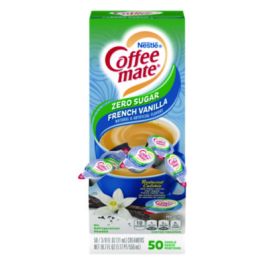 Liquid Coffee Creamer, Zero Sugar French Vanilla, 0.38 oz Mini Cups, 50/Box