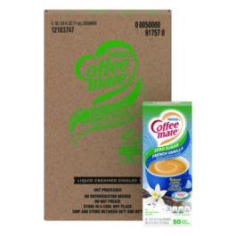 Liquid Coffee Creamer, Zero Sugar French Vanilla, 0.38 oz Mini Cups, 50/Box, 4 Boxes/Carton