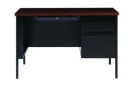 Single Pedestal Steel Desk, 45" x 24" x 29.5", Mocha/Black, Black Legs