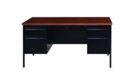 Double Pedestal Steel Desk, 60" x 30" x 29.5", Mocha/Black, Black Legs