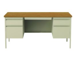 Double Pedestal Steel Desk, 60" x 30" x 29.5", Cherry/Putty, Putty Legs
