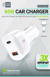 PD Car Charger, 60 W, Two 2 A Ports, White