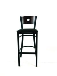 Circle Series Barstool, Supports Up to 300 lb, 28.5" Seat Height, Black Seat, Dark Walnut Back, Black Base