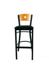 Circle Series Barstool, Supports Up to 300 lb, 28.5" Seat Height, Black Seat, Natural Back, Black Base