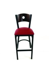 Circle Series Barstool, Supports Up to 300 lb, 28.5" Seat Height, Burgundy Seat, Dark Walnut Back, Black Base