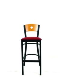 Circle Series Barstool, Supports Up to 300 lb, 28.5" Seat Height, Burgundy Seat, Natural Back, Black Base