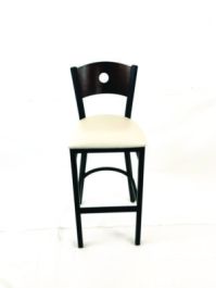 Circle Series Barstool, Supports Up to 300 lb, 28.5" Seat Height, Cream Seat, Dark Walnut Back, Black Base