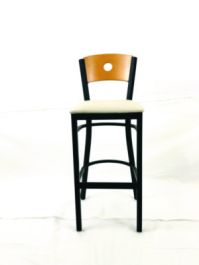 Circle Series Barstool, Supports Up to 300 lb, 28.5" Seat Height, Cream Seat, Natural Back, Black Base