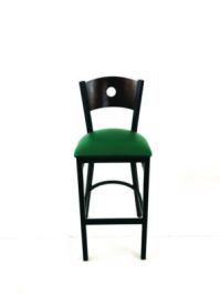 Circle Series Barstool, Supports Up to 300 lb, 28.5" Seat Height, Green Seat, Dark Walnut Back, Black Base
