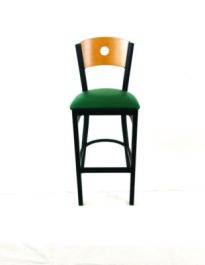 Circle Series Barstool, Supports Up to 300 lb, 28.5" Seat Height, Green Seat, Natural Back, Black Base