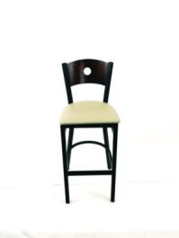 Circle Series Barstool, Supports Up to 300 lb, 28.5" Seat Height, Taupe Seat, Dark Walnut Back, Black Base