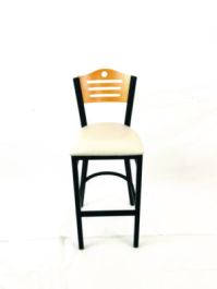 Eagle Series Barstool, Supports Up to 300 lb, 28.5" Seat Height, Cream Seat, Natural Back, Black Base