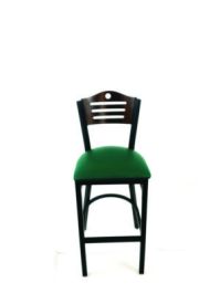 Eagle Series Barstool, Supports Up to 300 lb, 28.5" Seat Height, Green Seat, Dark Walnut Back, Black Base