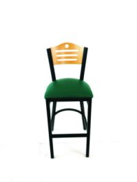 Eagle Series Barstool, Supports Up to 300 lb, 28.5" Seat Height, Green Seat, Natural Back, Black Base