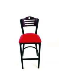 Eagle Series Barstool, Supports Up to 300 lb, 28.5" Seat Height, Red Seat, Dark Mahogany Back, Black Base