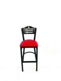 Eagle Series Barstool, Supports Up to 300 lb, 28.5" Seat Height, Red Seat, Dark Walnut Back, Black Base
