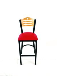 Eagle Series Barstool, Supports Up to 300 lb, 28.5" Seat Height, Red Seat, Natural Back, Black Base