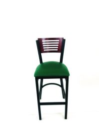 Jones River Series Barstool, Supports Up to 300 lb, 28.5" Seat Height, Green Seat, Dark Mahogany Back, Black Base