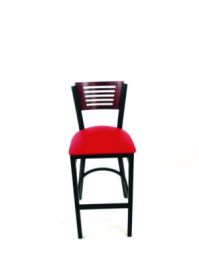 Jones River Series Barstool, Supports Up to 300 lb, 28.5" Seat Height, Red Seat, Dark Mahogany Back, Black Base
