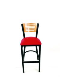 Jones River Series Barstool, Supports Up to 300 lb, 28.5" Seat Height, Red Seat, Natural Back, Black Base